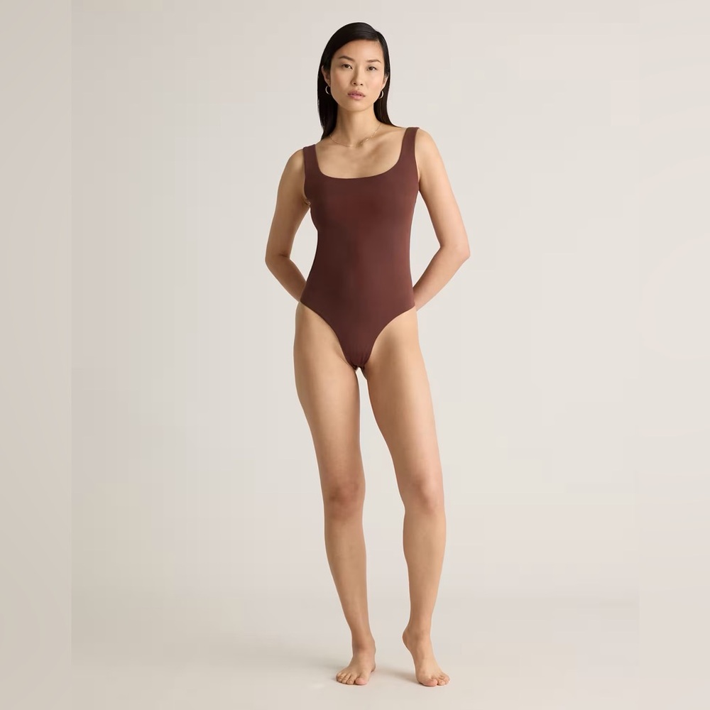 New Quince Stretch Cotton Jersey Square Neck Tank Bodysuit Brown Sz M
